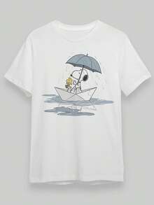 Camiseta Casual de Cuello Redondo con Estampado de Dibujos Animados para Hombre, Camiseta con Dibujo de Perro en Barco de Papel con Paraguas - Camiseta Casual Unisex de Algodón para Hombre y Mujer - Camisetas de Manga Corta con Cuello Redondo para Uso Diario, Lavable aáquina - Perfecta para Verano y Actividades al Aire Libre,% Algodón |     Diseño exquisito |     Suelto y cómodo |     Fácil de combinar | verano - Blanco - Ver 4