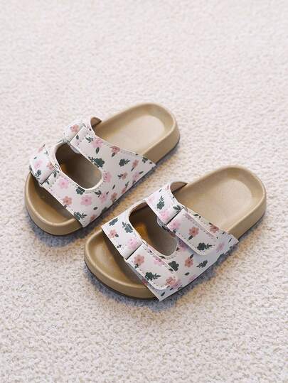 1 Pair Girls' Floral Double Strap One-Piece Sandals, New Summer Soft Non-Slip Toddler Outdoor Slippers, Versatile Beach Shoes For Infants & Little Kids