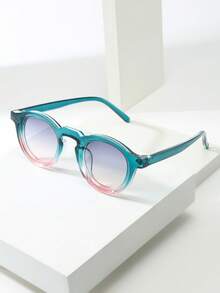 1 chiếc kính gọng tròn nhỏ kiểu retro unisex, thiết kế tối giản, cá nhân hóa, phù hợp cho tiệc tùng, du lịch, đi biển và sử dụng hàng ngày. - Màu xanh lá cây ở trên, màu hồng ở dưới, viền màu xanh dương và vàng. - Xem 1