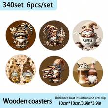 6pcs Set Vintage American Style Wooden Coffee Cup Coasters, Creative Coffee Lover Printed Heat Insulation Non-Slip Desk Coasters - Wood-coaster - View 8