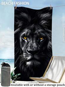 250gsm Super Soft Microfiber Beach Towel - Extra Large Size Quick Dry Super Absorbent Towel Blanket (Lightweight), Ideal For Yoga, Travel, Camping | Lion Pattern | 70x140cm / 90x180cm - Black - View 14