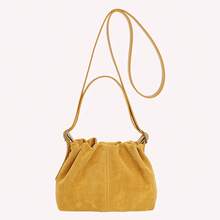 Women Suede PU Leather Crossbody Bag With Adjustable Strap Drawstring Top Handle Bag Shoulder Handbags Travel Winter Fall - Màu vàng - Xem 4