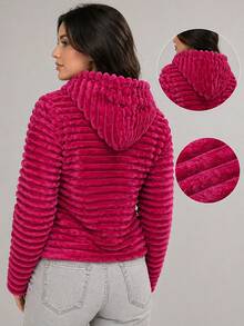 Teddy Coat / Fleece Jacket / Ribbed Fleece Jacket - Rosa Fucsia - Ver 2