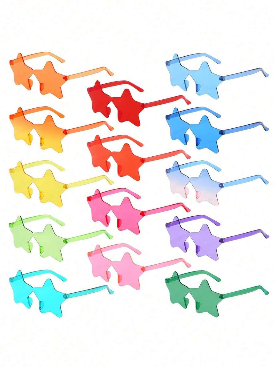 10pcs Frameless Pentagram Transparent Candy Color Glasses With Metal Star Decor, Suitable For Party Gifts, Great For Pool Party, Beach Party, Summer Party, Birthday Party, Carnival And Other Fun Events Or Party Favors (Random Assorted Colors)
