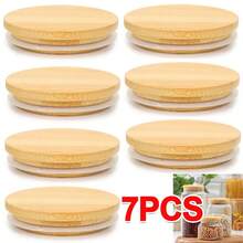 Set Of 7 8cm Reusable Airtight Glass Storage Lids For Bamboo Lids - 7 piezas por juego - Ver 5