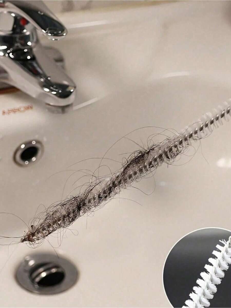 1/3pcs-Flexible Drain Cleaning Brush, Bendable Sink Snake Hair Clog Remover Tool For Bathroom Washbasin, Kitchen Sink, Bathtub, Floor Drain, Spiral Bristles Deep Crevice Cleaner With Hanging Hole