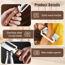 2 Pack Premium 2-In-1 Multi Functional Vegetable And Fruit Peeler With Bottle Opener, Wooden Handle, Stainless Steel Blade-Zero Snag, Smooth Glide Kitchen Tool For Potato, Carrot,Sugar Cane And More - 棕色 - 查看 5