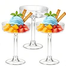 20/10/5/1件 10盎司条纹优雅高脚甜点杯，透明香槟杯，复古马提尼香槟鸡尾酒杯，适用于婚礼、生日派对、酒吧、鸡尾酒、啤酒、饮料、甜点，优雅艺术装饰，可重复使用的慕斯杯，适用于甜点、纸杯蛋糕、圣代、布丁、冷饮、小吃、水果、冰淇淋、用餐、酸奶、储存、酱汁杯、调味品容器，母亲节、婚礼派对、乔迁之喜 - 查看 1