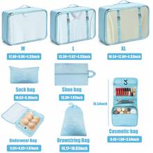 8pcs Packing Cubes Travel Set, Luggage Organizer Mesh Breathable Travel Containers, Plane Travel Essentials Dorm Room Essentials College Cruise Essentials, Travel Essentials Travel Necessities For Clothes Shoes Cosmetics Suitcase Organizer - 藍色 - 查看 5