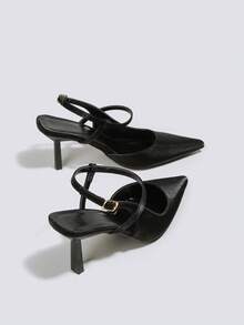 Giày cao gót đen nữ, sandal cao gót, giày dự tiệc, giày hở mũi, giày Mary Jane, giày cưới, giày công sở, giày cao gót mũi nhọn có khóa cài, kiểu dáng slip-on, hở gót, gót nhọn. - màu đen - Xem 5