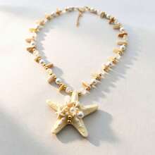 Seaside Vacation Colored Starfish Pendant Beaded Necklace, Long Stylish Ornament For Women - Hồng - Xem 6