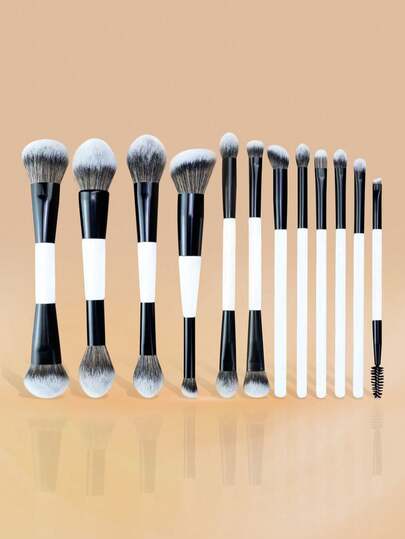 8/12pcs Double-Ended Makeup Brushes Set, Face & Eye Makeup Brushes For Blush, Foundation, Concealer, Eyeshadow, Eyeliner, Eyebrow - Professional Makeup Tools For Flawless Look