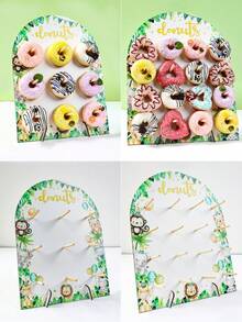 1 Set Wooden Arch Donut Display Stand, Featuring Jungle Animals, Pink Butterflies, Rainbow Unicorns And Mermaids, Suitable For Birthday Party, Wedding Table Decor, Dessert Display, Party & Wedding Centerpiece, Thanksgiving, Christmas Party Kitchen - Multicolor - View 1