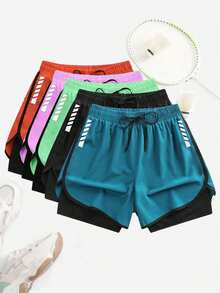Quần short thể thao nữ mùa hè - Quần thể thao 2 trong 1 năng động, thoáng khí, nhẹ, có dây rút ở eo, co giãn, in họa tiết, thích hợp cho chạy bộ và tập thể dục ngoài trời. - Màu xanh lam - Xem 6