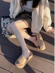 女款厚底涼鞋，露趾休閒舒適優雅拖鞋，適合日常穿著 - 棕色 - 查看 8