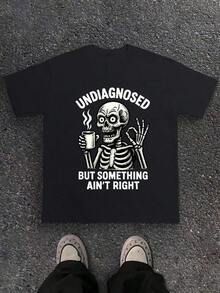 1pc UNDIAGNOSED BUT SOMETHING AIN'T RIGHT Graphic Print Casual Crew Neck T-Shirt For, Clothes, Summer Outfits, Streetwear Tops, Comfortable Fit Graphic Tees, Daily Wear Clothes, School Wear, Gift,Perfect For Spring/Summer Single Wear Or Layering, Ideal For Travel & Sports - 黑色 - 查看 1