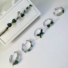 Set de 9 anillos con forma de mariposa y corazón, elegantes y lindos, de múltiples piezas y ajustables, adecuados para fiestas, bodas, uso diario, joyería de moda, mejor regalo - Conjunto de 9 anillos para mujer - Ver 3
