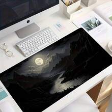 Stunning Large-Size Abstract Art Mouse Pad - Night Scene Full Moon And Mountain Range Design, Non-Slip Rubber Base, Rectangular Gaming And Office Desk Mat, Nature-Themed Computer Accessory, Essential For Large Workstations, Durable Extended Mouse - Mouse Pad - View 3