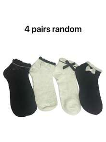 4 đôi tất cổ ngắn mỏng nhẹ, thoáng khí, kiểu dáng tối giản, thích hợp cho mùa xuân/hè, có nơ buộc, giao hàng ngẫu nhiên, quà tặng thời trang thường ngày cho sinh viên. - Nhiều màu - Xem 7