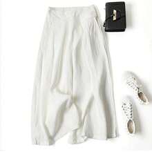 Pantalones Culottes de Verano 2026 para Mujer, de Algodón y Lino, Corte Ancho, Cintura Elástica, Estilo Casual, con Bolsillos - BLANCO - Ver 5