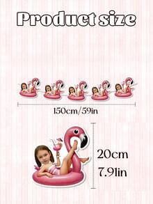 7/14/21pc Custom Photo Flamingo Pool Float Party Banner, Personalized Tropical Summer Face Garland, Custom Flamingo Bunting, Beach/Pool Birthday Decor, Unique Flamingo Float Themed Party Banner, Customizable Summer Pool Party Decoration - Multicolor - View 7