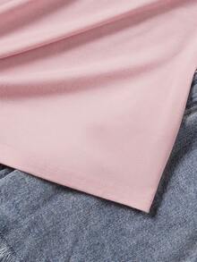 Camiseta manga corta cuello redondo 100% algodón, estampado trendy, tejido ligero y ventilado, estilo moda casual, apta para vida diaria, salidas informales y citas en primavera, verano y otoño - rosa - Ver 4