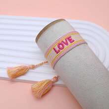 1pc Embroidered Love Letter Boho Handmade Tassel Braided Bracelet - Multicolor - View 2