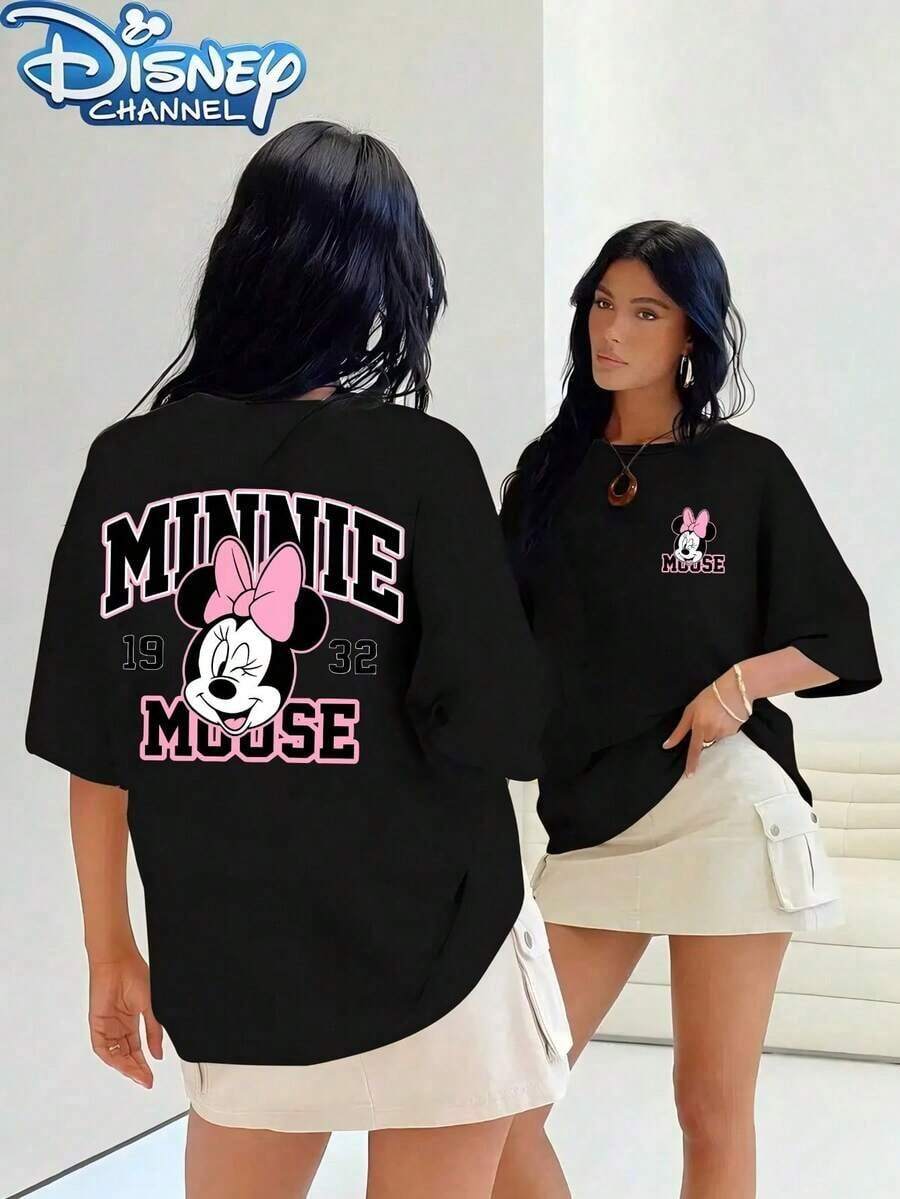 (Loose Version), Sweet And Cool Girls Must Have Disney Minnie MINNIE MOUSE Double-Sided Printing, Suitable For Summer And Spring, Holiday Gift Party Clothes, Ladies' Clothes.  -- Disneys Disneyland Paris The Magic Kingdom Disneyesque The House Of Mouse Mickey Mouse Empire Modest Summer Outfits Take That T Shirt Summer Coord Tops For Women Summer Summer Clothes Women Summer Clothes Summer Tops Summer Tops Women Summer Co Ord Summer Top Summer Outfits White Top Black Top Holiday Outfits For Women  Tops For Women Summer Holiday Gifts Valentine's Day Gifts Earth Day Gifts Oktoberfest Gifts Summer Bank Holiday Gifts - 黑色 - 查看 1