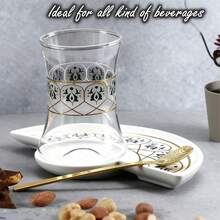 Bộ tách cà phê cao cấp - Tách thủy tinh hình hoa tulip mạ vàng và đĩa lót bằng gốm, bộ tách trà chiều lãng mạn màu đen, thích hợp cho các buổi tiệc trà, làm quà tặng, tân gia, đám cưới. - Nhiều màu - Xem 5