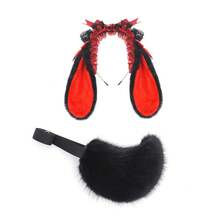 Lolita Bow Rabbit Ears KC Alice Rabbit Ear Headband Halloween Lop-Eared Rabbit Tail Set - Q-萌趣兔耳-白粉 - 查看 5
