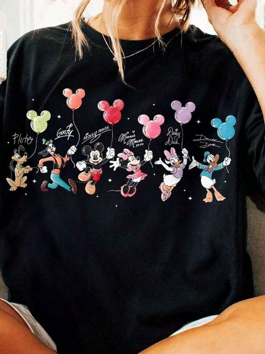 Disney Vintage And Friend Signed Shirts, Balloon Shirts, Character T-Shirts, Gift T-Shirts, Round Neck Loose Tops--Disneys Disneyland Paris The Magic Kingdom Disneyesque The House Of Mouse Mickey Mouse Empire Modest Summer Outfits Take That T Shirt Summer Coord Tops For Women Summer Summer Clothes Women Summer Clothes Summer Tops Summer Tops Women Summer Co Ord Summer Top Summer Outfits White Top Black Top Holiday Outfits For Women Tops For Women Summer Holiday Gifts Valentine's Day Gifts Earth Day Gifts Oktoberfest Gifts Summer Bank Holiday Gifts - Black - View 1