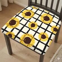 2/4/6pcs Sunflower Plaid Pattern Stretch Seat Cushion Covers, Suitable For Home Decor, Living Room, Dining Room, Garden, Hotel, Party Events, Washable Polyester Material Dining Chair Seat Covers - Multicolor - View 3