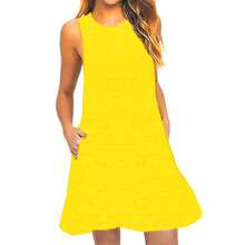 Vestido de camiseta informal de verano para mujer, vestidos de playa con bolsillos, vestido de camiseta holgado de talla grande - Rosa - Ver 3