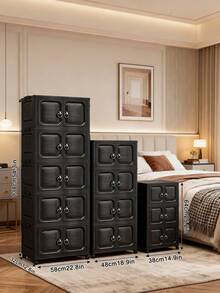 1 chiếc tủ đựng đồ bằng nhựa nhiều tầng, có cửa đôi, có thể gấp gọn, dùng làm tủ quần áo, hộp đựng đồ chơi, tủ đựng đồ ăn vặt, hộp đựng khăn giấy nhà tắm, kệ giày phòng ngủ, quà tặng Giáng sinh & Halloween. - màu đen - Xem 6