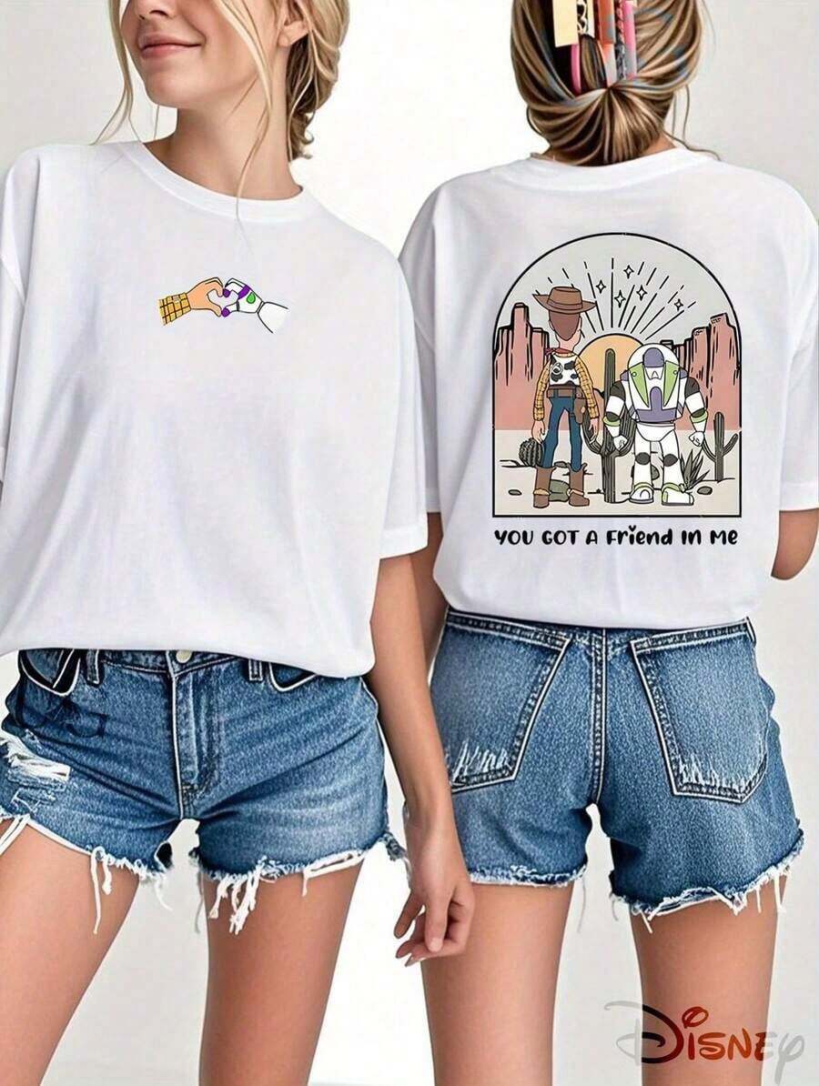 (Loose Version)Cute Women's Disney Cotton Buzz & Woody Desert Scene Print Regular T-Shirt, Short Sleeve Round Neck--Disneys Disneyland Paris The Magic Kingdom Disneyesque The House Of Mouse Mickey Mouse Empire Modest Summer Outfits Take That T Shirt Summer Coord Tops For Women Summer Summer Clothes Women Summer Clothes Summer Tops Summer Tops Women Summer Co Ord Summer Top Summer Outfits White Top Black Top Holiday Outfits For Women Tops For Women Summer Holiday Gifts Valentine's Day Gifts Earth Day Gifts Oktoberfest Gifts Summer Bank Holiday Gifts - White - View 1