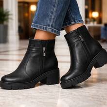 Women's Ankle Boot, Tractor Sole, Beira Rio Style, Soft And Lightweight With Zipper. - 黑色 - 查看 1