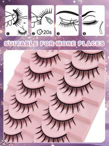 10 Pairs Cartoon Anime False Eyelashes, Natural & Realistic, Faux Mink Texture, Lightweight & Fluffy, 3D Thick, Korean/Japanese Cosplay Eyelashes, Strip Lashes - Black - View 5