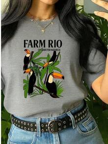 Women's T-Shirt Colorful By Nature 100% Cotton Women's T-Shirt Brazil Stylish 100% Cotton Stylish Toucans Brazilian - 灰色 - 查看 2