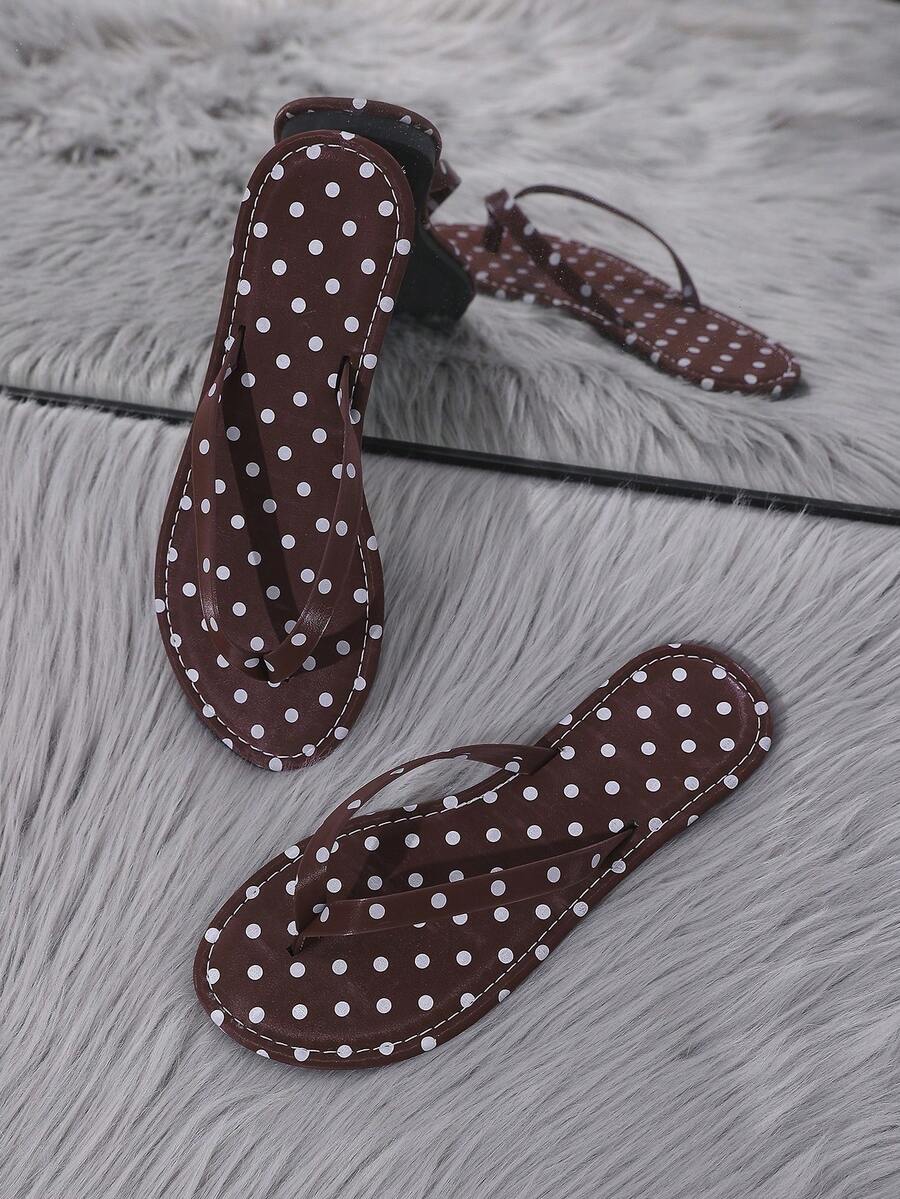 Polka Dot Flat Flip Flops For Women, Summer Commute Beach Versatile Thong Sandals