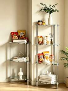 1pc Transparent Shelving Unit, Vertical Storage Rack, Triangular Side Table, Multi-Functional Open Storage Shelf, Bathroom Vanity Organizer, Made Of Acrylic, Creative Minimalist Side Table, Luxurious Ins Style Storage Rack, 2/3/4 Tier Corner Shelf, Easy Assembly, Sturdy Load Bearing, Space Saving, Suitable For Living Room, Bedroom, Sofa Side, Balcony Storage And Display, Can Be Placed In Corners, Kitchen - Transparent - View 4