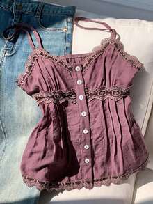 Top de mujer de unicolor, adecuado para el verano - Marrón - Ver 4