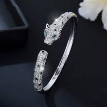 1 chiếc vòng tay mạ bạc/vàng sang trọng, đính đá Zirconia lấp lánh, thiết kế họa tiết da báo năng động, co giãn, thích hợp đeo hàng ngày, dự lễ hội, tiệc tùng, đám cưới, lễ tốt nghiệp, quà tặng Eid/Ramadan. - Nhiều màu - Xem 6