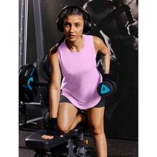 PINSPARK Workout Tops For Women Sleeveless Athletic Tank Tops UPF 50+ Running Tanks With Side Slits Loose Fit Gym Yoga Shirt - Light Pink - View 6