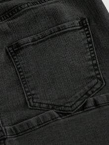 Minifalda de mezclilla lavada y desgastada de estilo casual para mujer, para el verano - Gris Oscuro - Ver 5