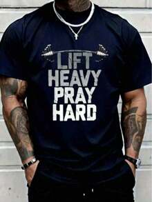 Men's Clothing 100% Cotton, Christian Gym T-Shirt For Weightlifting, Unisex Graphic T-Shirt For Men And Women, New Unisex T-Shirt, Loose And Comfortable Graphic T-Shirts Manfinity Men - 藏蓝色 - 查看 9