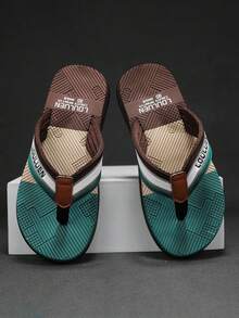 Men's Summer National Style Gradient Color Outdoor Easy-To-Clean Beach Slippers, Comfortable Versatile Retro Casual Soft Bottom Flip Flops For Indoor & Outdoor Wear - Brown - View 3