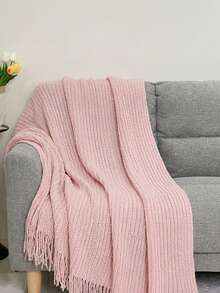 1 chiếc chăn dệt kim, chăn ngủ thông thường có tua rua dùng cho giường, phòng khách, ghế sofa, ghế tựa. - Khăn quàng cổ màu hồng - Xem 4