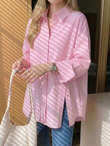 Women's Long-Sleeved Blouse With Lapel, Single Button Closure, And Casual Style For Everyday Wear, In A Solid Color - Black - View 1