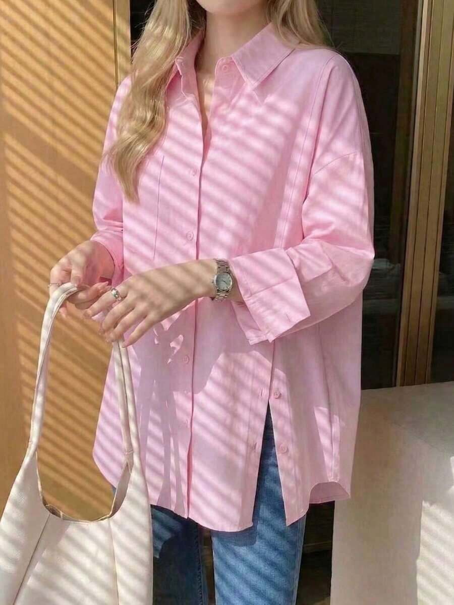 Women's Long-Sleeved Blouse With Lapel, Single Button Closure, And Casual Style For Everyday Wear, In A Solid Color - Black - View 1