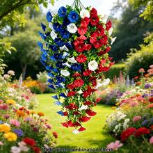8pcs Lifelike Convolvulus Hanging Flowers, Waterfall Style, Red/White/Blue Contrast Design, Suitable For Flag Day, Memorial Day, Independence Day Decoration, Waterproof And Fade-Resistant, Maintenance-Free Long-Lasting Blooms, Applicable For Porch Railing, Balcony, Garden - Multicolor - View 10